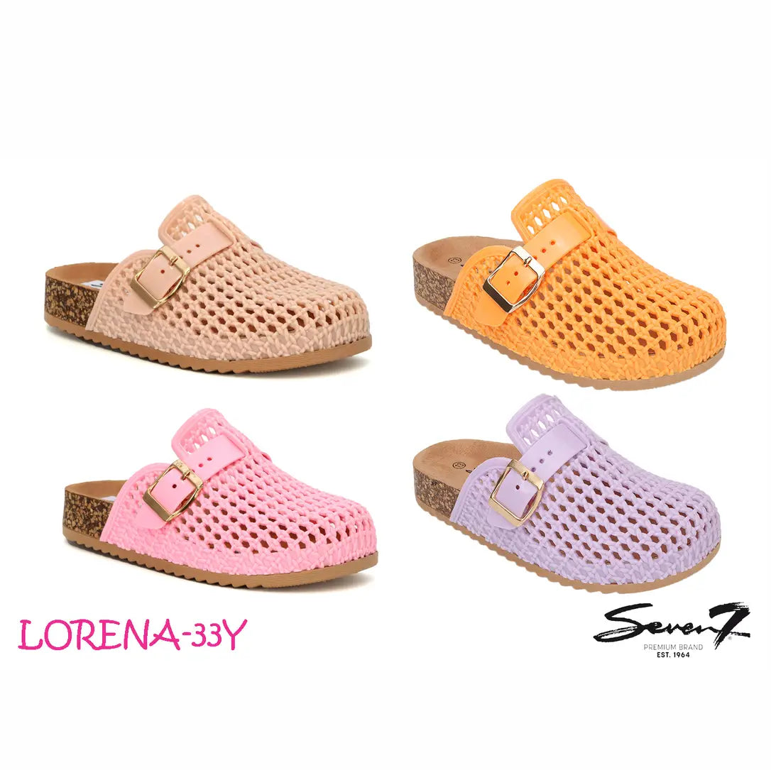 LORENA-33Y Girls Slip On Mesh Flex Design Cork Clog